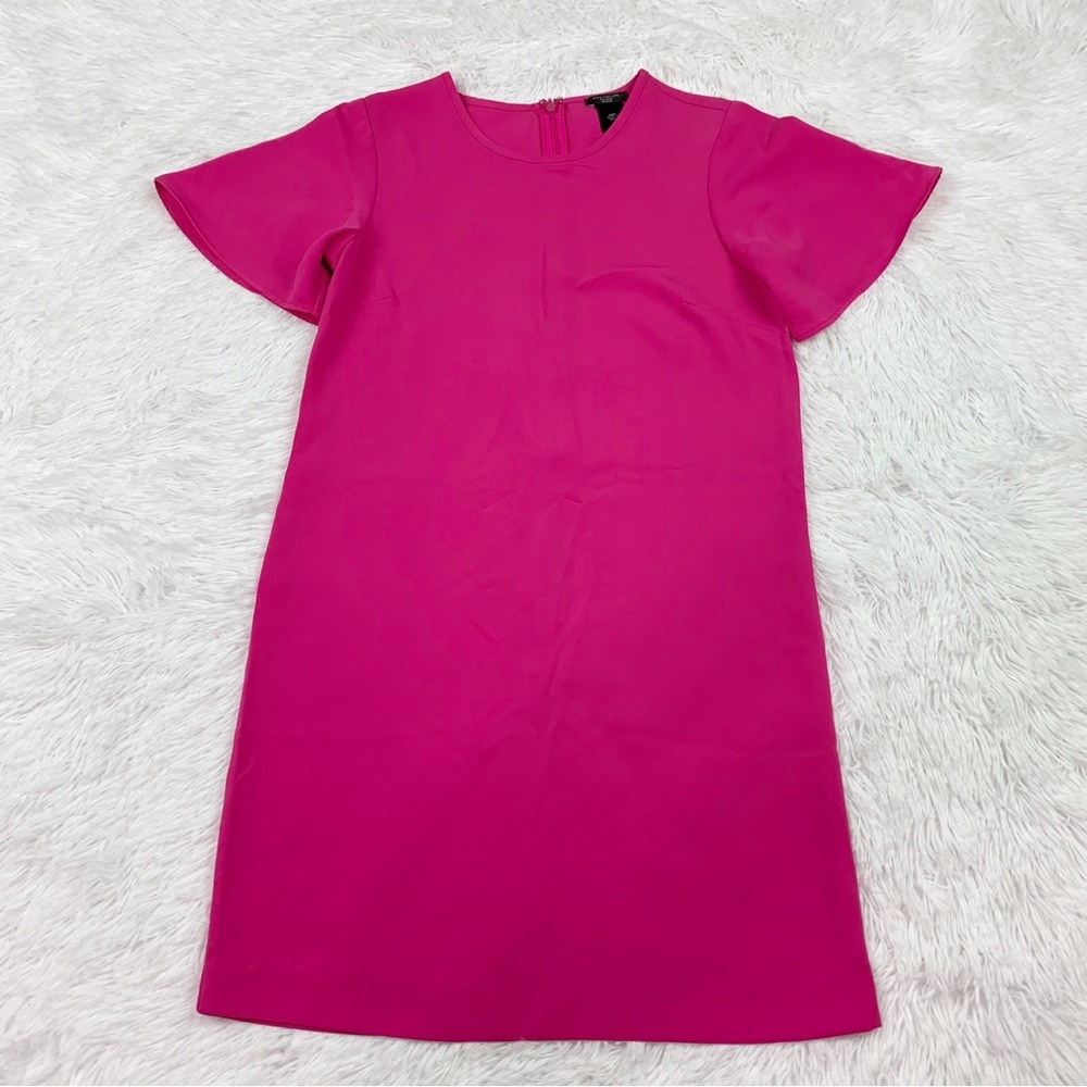 Ann Taylor petite flutter short sleeve miniā shift dress round neck in pink